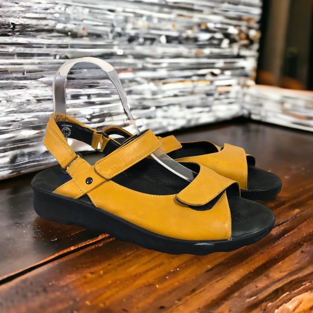 Wolky Mustard Yellow Leather Slingback Sandals